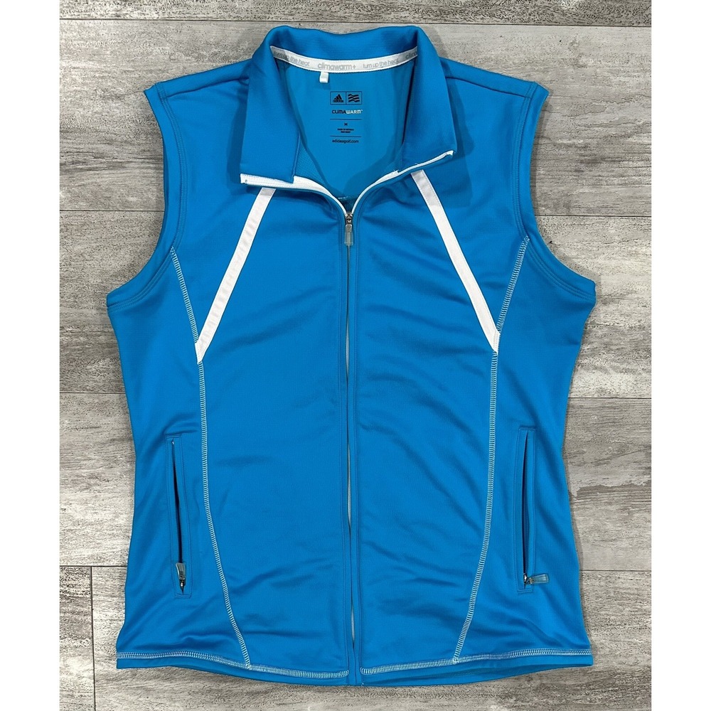 Adidas Golf ClimaWarm Vest Womens Size Medium Aqua Blue Zip Pockets Great Cond